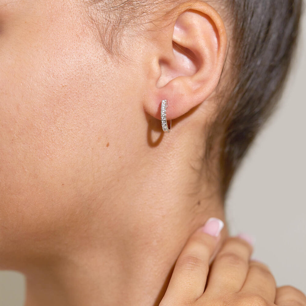 9ct White Gold 0.33ct Diamond Huggie Eternal Hoop Earrings image number 7