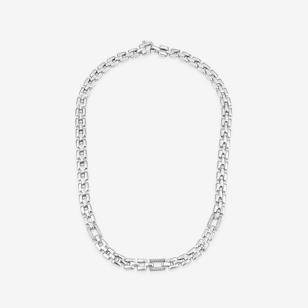 Sterling Silver Cubic Zirconia Brick Link Necklet image number 2