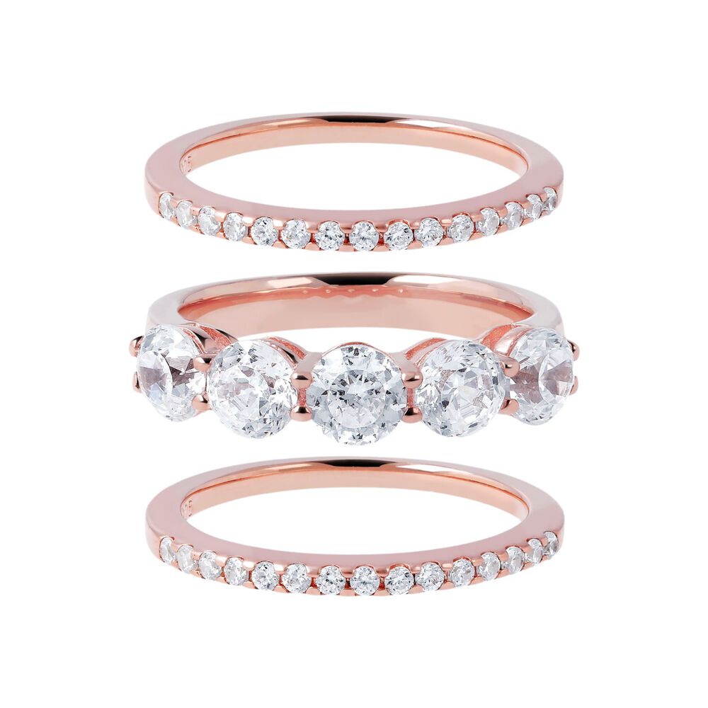 Bronzallure Altissima 18ct Rose Gold-plated Cubic Zirconia Set of 3 Stacking Rings