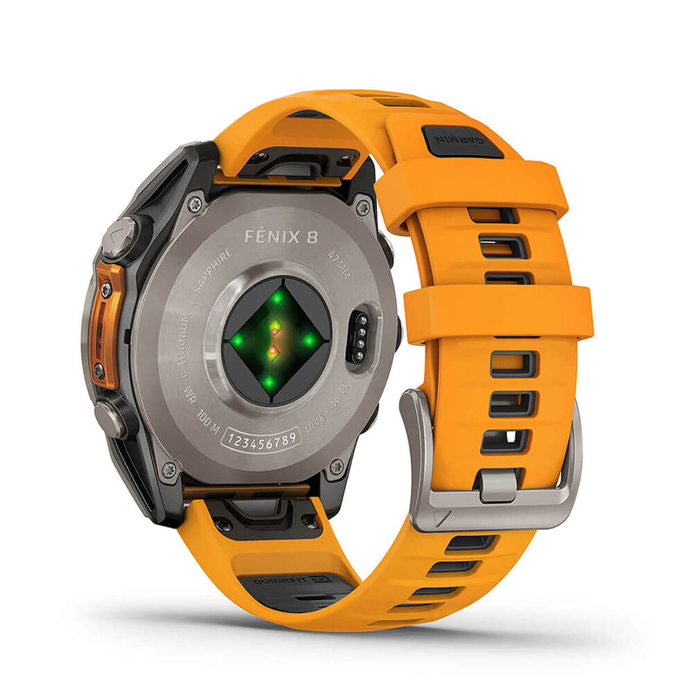Garmin fenix® 8 AMOLED Sapphire 47mm Titanium Case Spark Orange Graphite Silicon Strap Watch image number 14