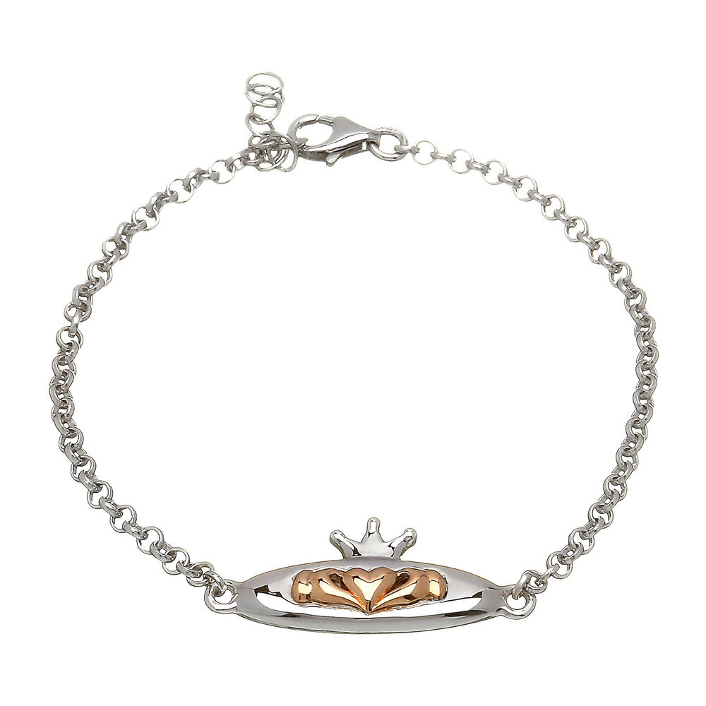 House of Lor 9ct Irish Rose Gold and Sterling Silver Claddagh Bracelet