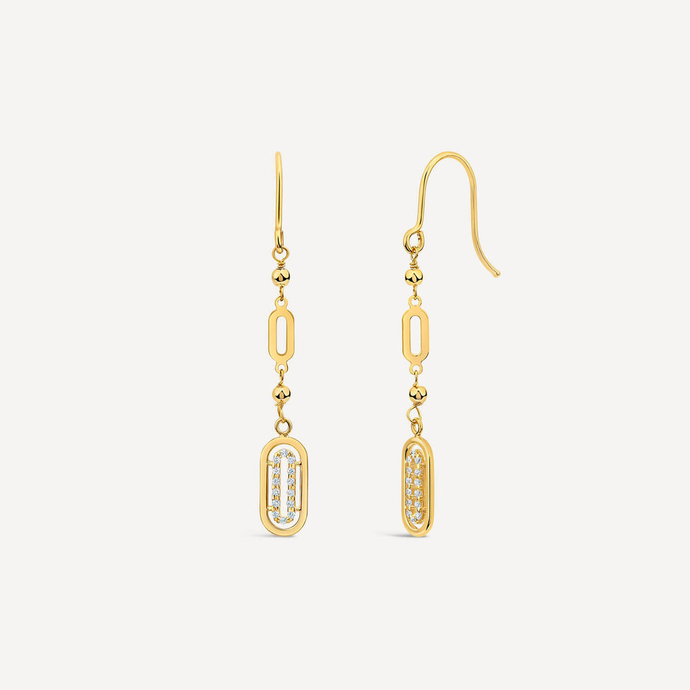 9ct Yellow Gold Oblong Cubic Zirconia Drop Earrings image number 1