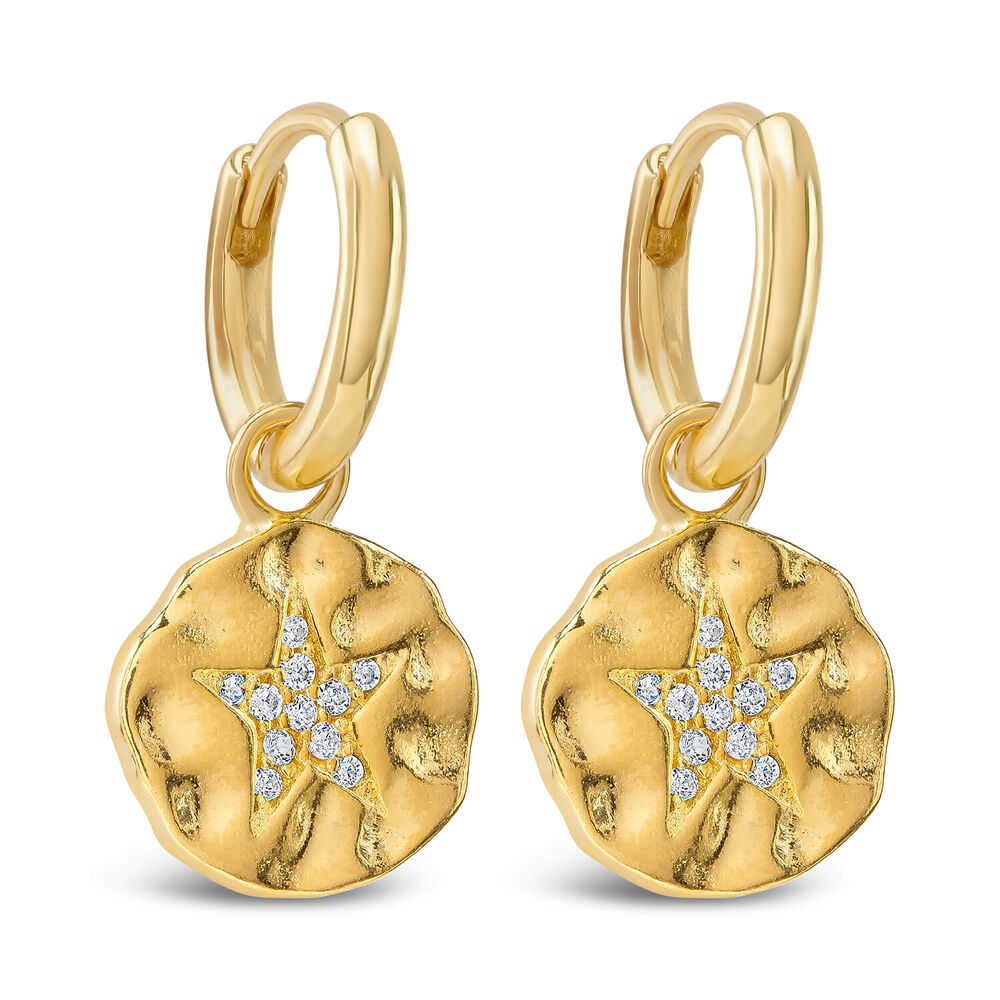 Silver & Gold Plated Cubic Zirconia Star Disc on Hoop Earrings