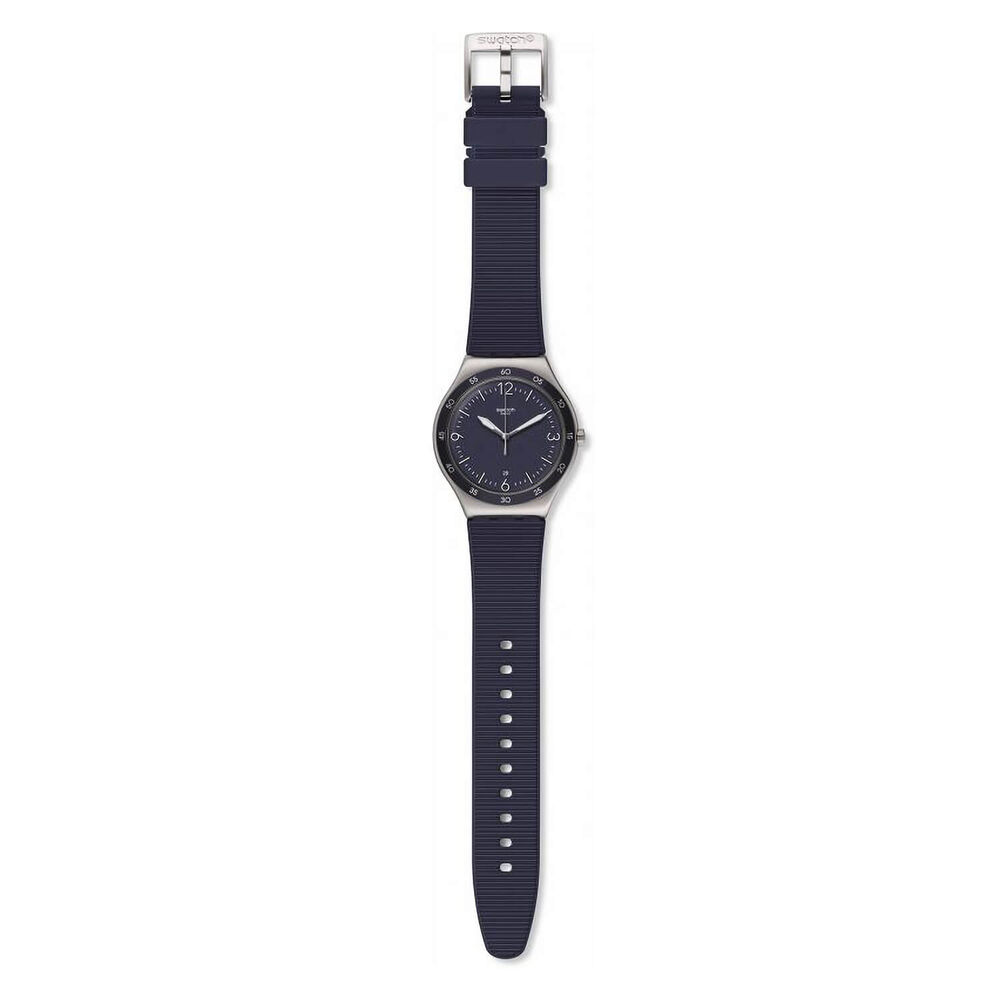 Swatch Blue Suit Big Classic 43mm Gray Case Navy Blue Dial Navy Blue Rubber Strap Unisex Watch
