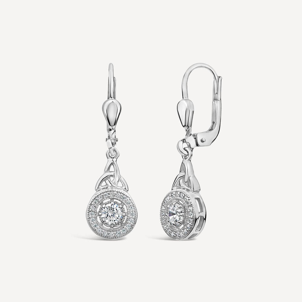 Silver Cluster Cubic Zirconia Trinity Knot Drop Earrings image number 1