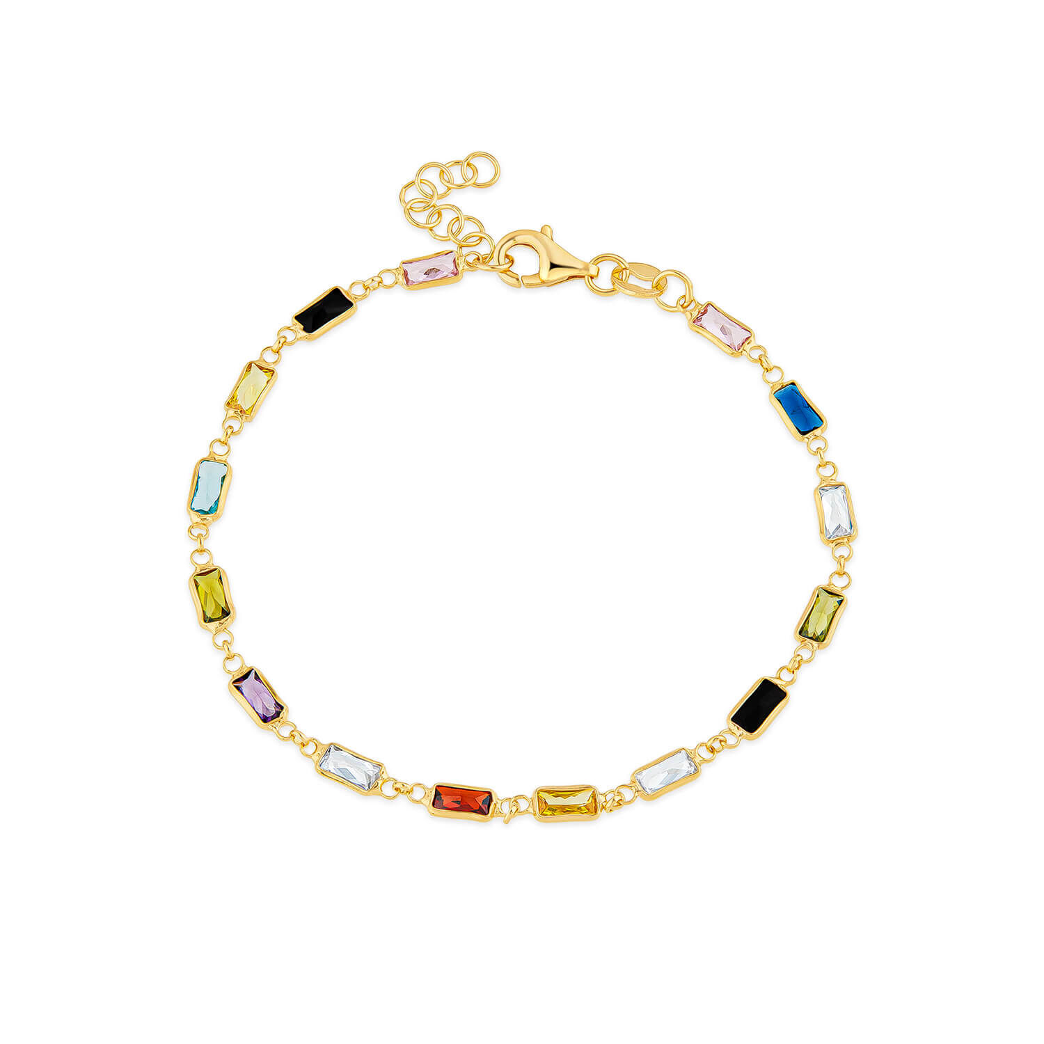 Silver Gold Plated Rectangle Multi Colour Stone Bracelet