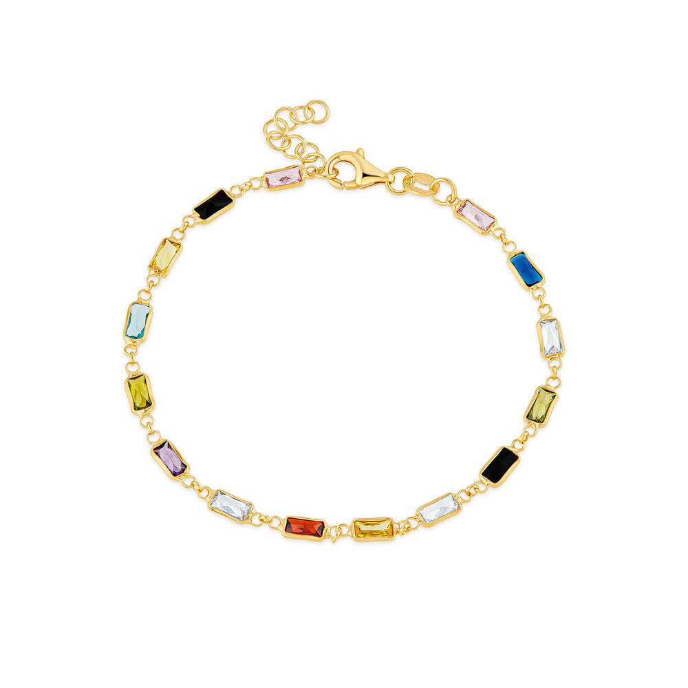 Silver & Yellow Gold Plated Rectangle Multi Colour Stone Bracelet image number 0