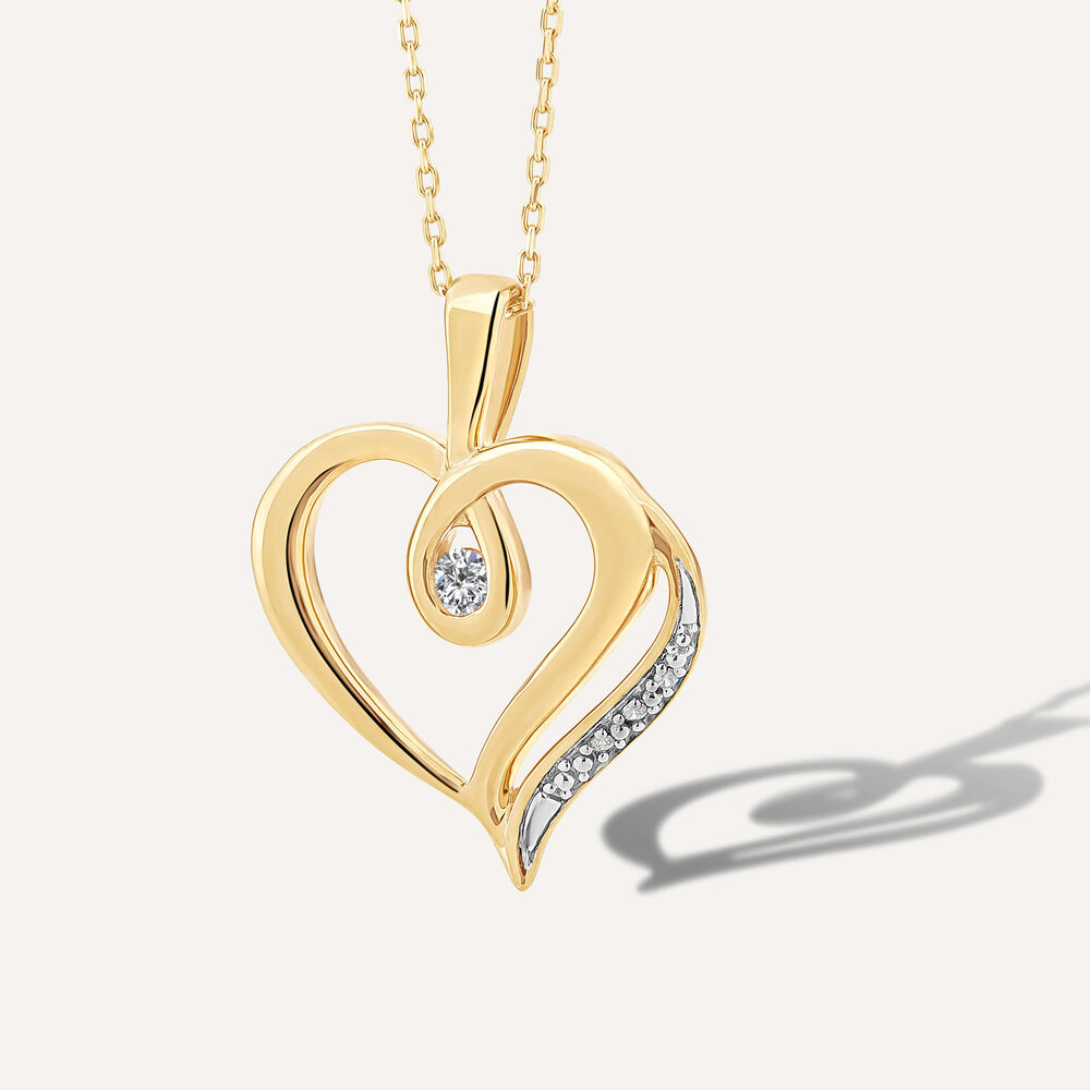 9ct Gold Cubic Zirconia Open Heart Pendant (Chain Included)