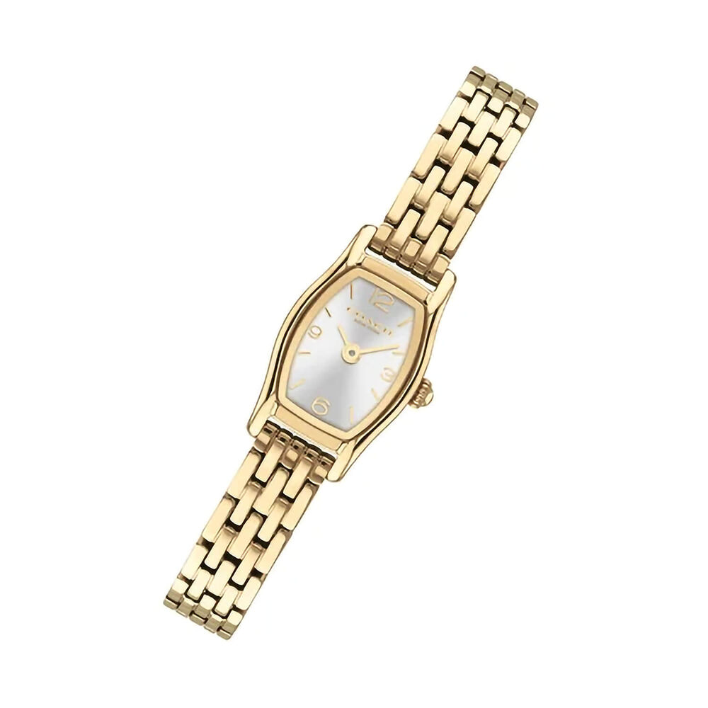 Coach Greta 15.3x25.6mm Silver White Dial Gold Plated Steel Bracelet Watch