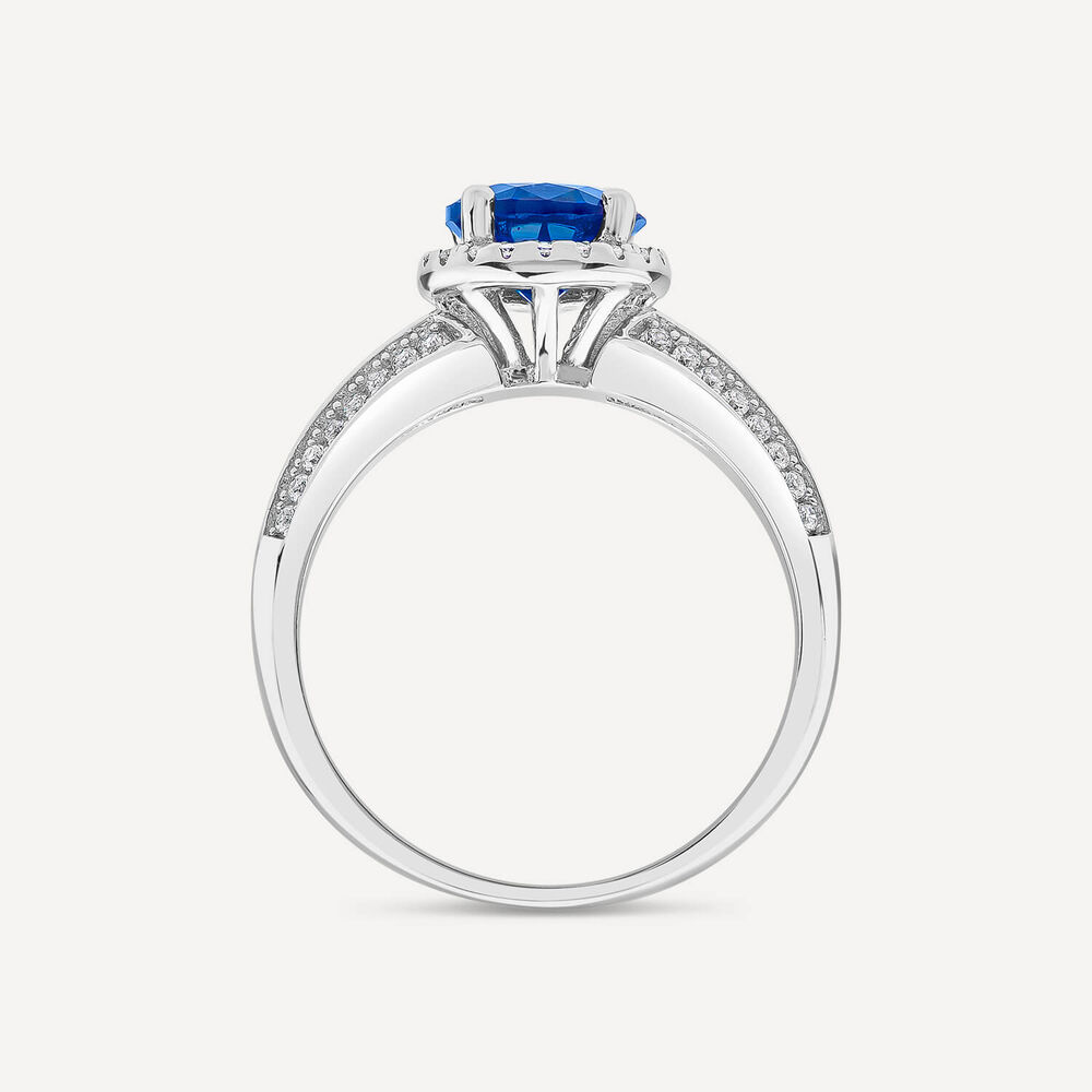 Sterling Silver Blue Centre Stone & Cubic Zirconia Shoulders Ring image number 3