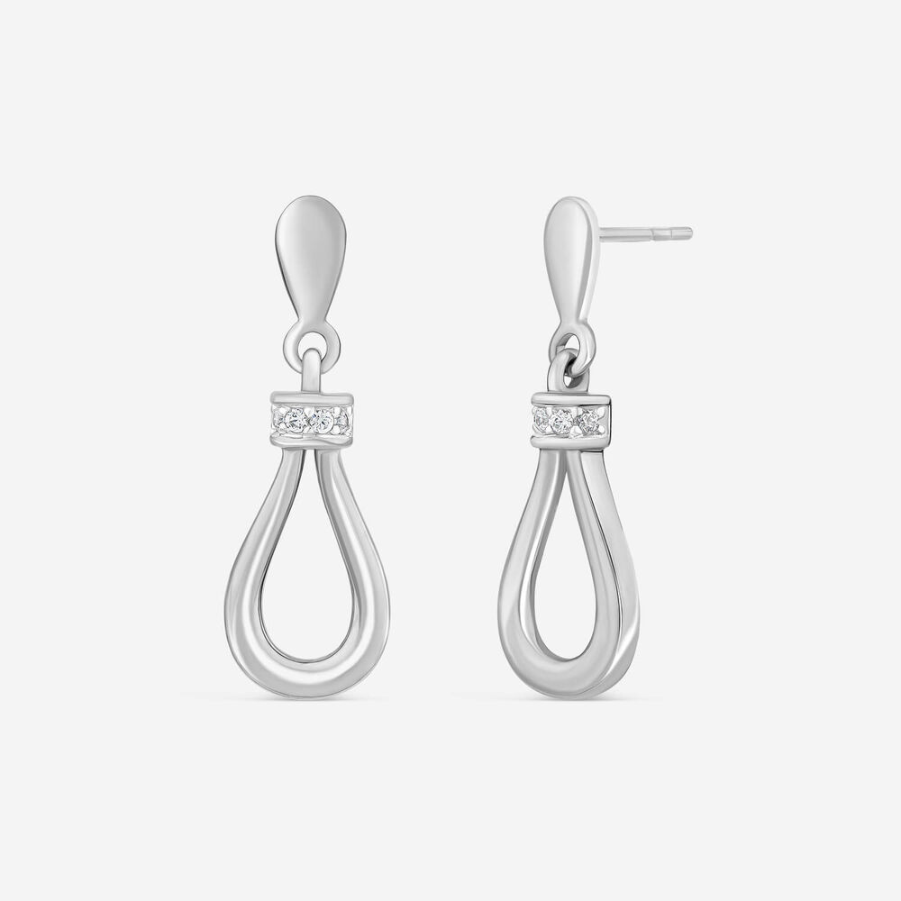 9ct White Gold Diamond Open Top Pear Drop Earrings image number 1