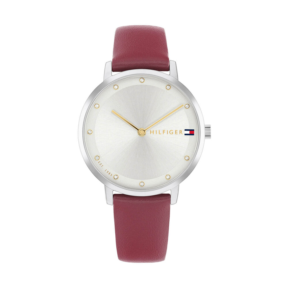 Tommy Hilfiger 34mm Silver Dial Cranberry Leather Strap Watch image number 0
