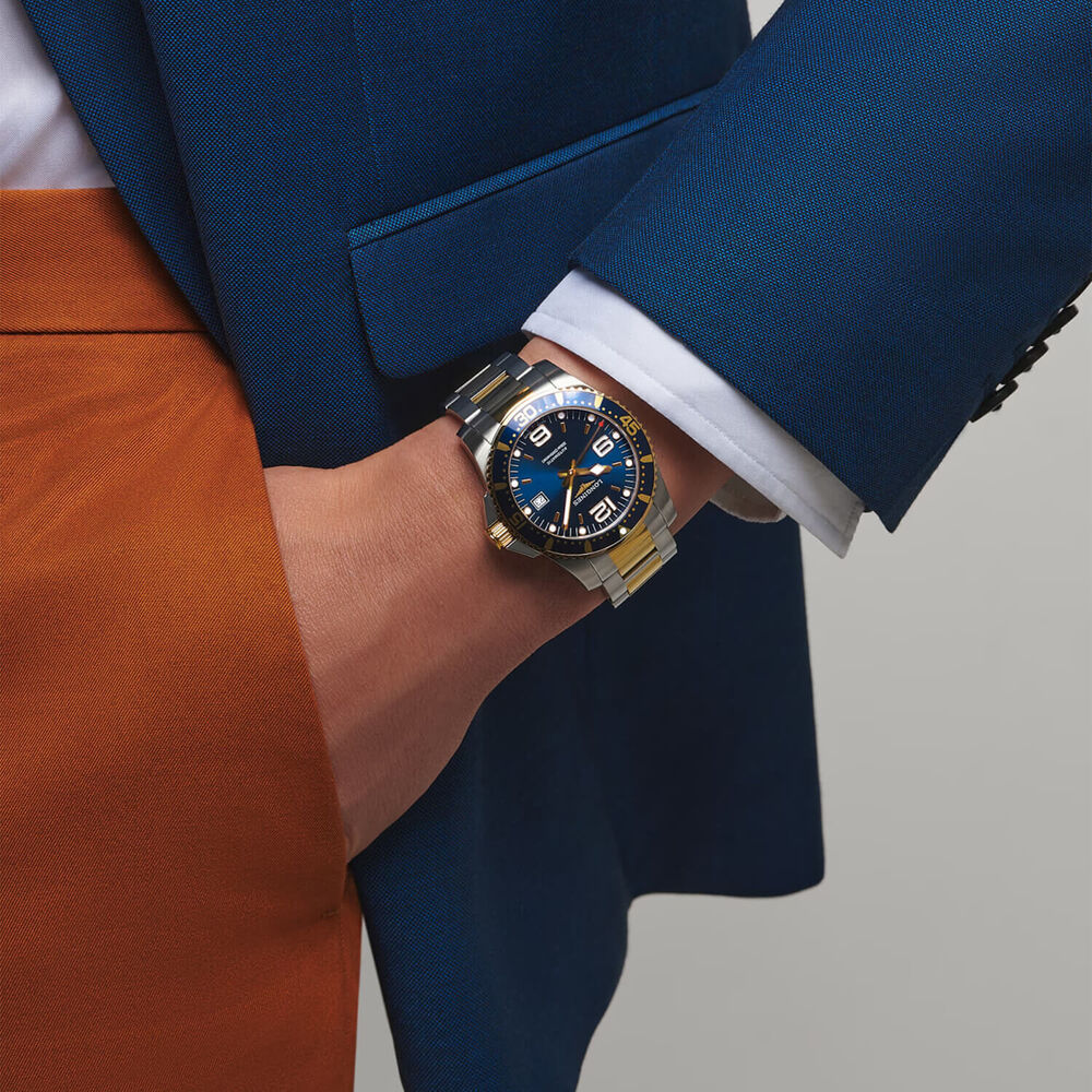 Longines HydroConquest 41mm Blue Dial Yellow Gold PVD & Steel Bracelet Watch image number 4