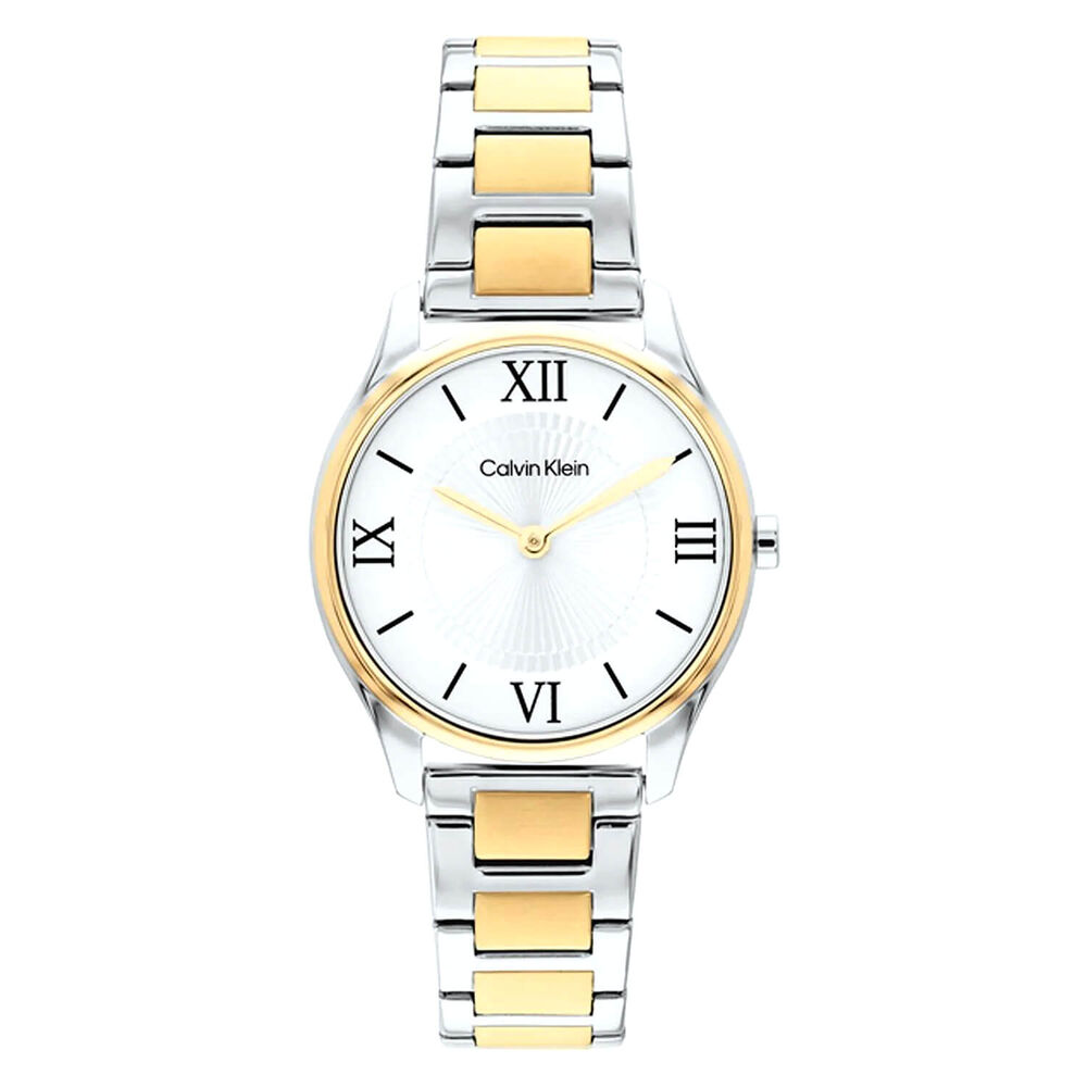 Calvin Klein Sculpted Essentials 28mm White Dial Two Tone Stainless Steel Bracelet Watch