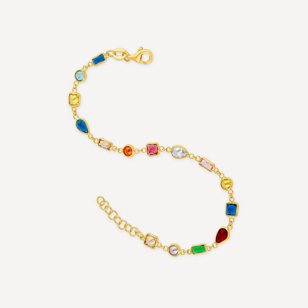 Silver & Yellow Gold Plated Multi Colour & Shape Stone Bracelet image number 3