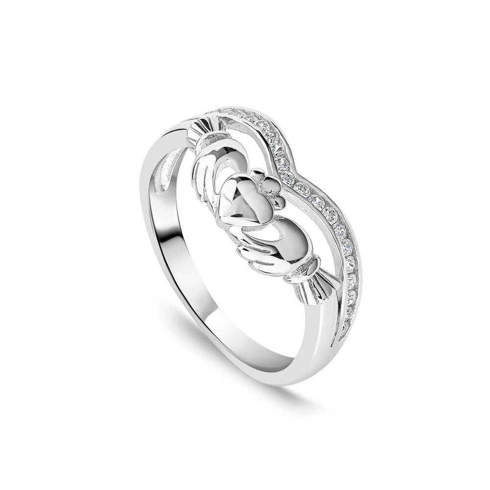 Sterling Silver Cubic Zirconia Wishbone Claddagh Ring image number 0