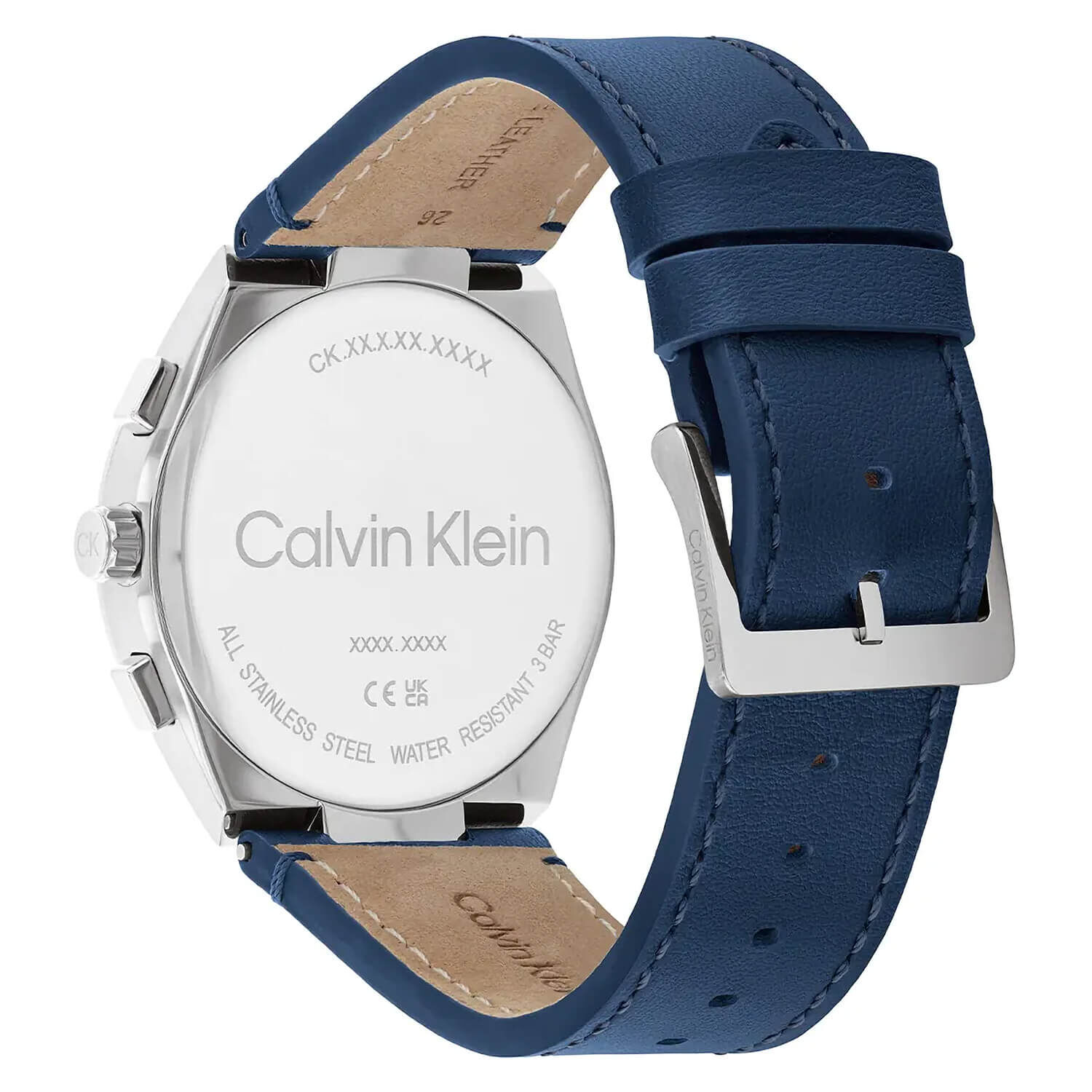 Calvin Klein 44mm Grey Dial Blue Leather Strap Watch