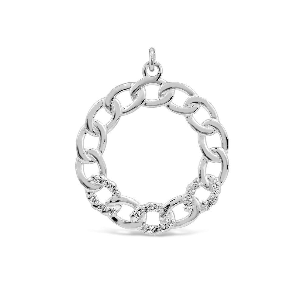 9ct White Gold Cubic Zirconia Set Curb Circle Pendant