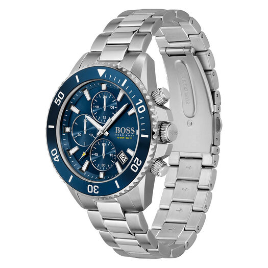 Hugo BOSS Admiral 46mm Blue Dial Chrono Steel Case Bracelet Watch