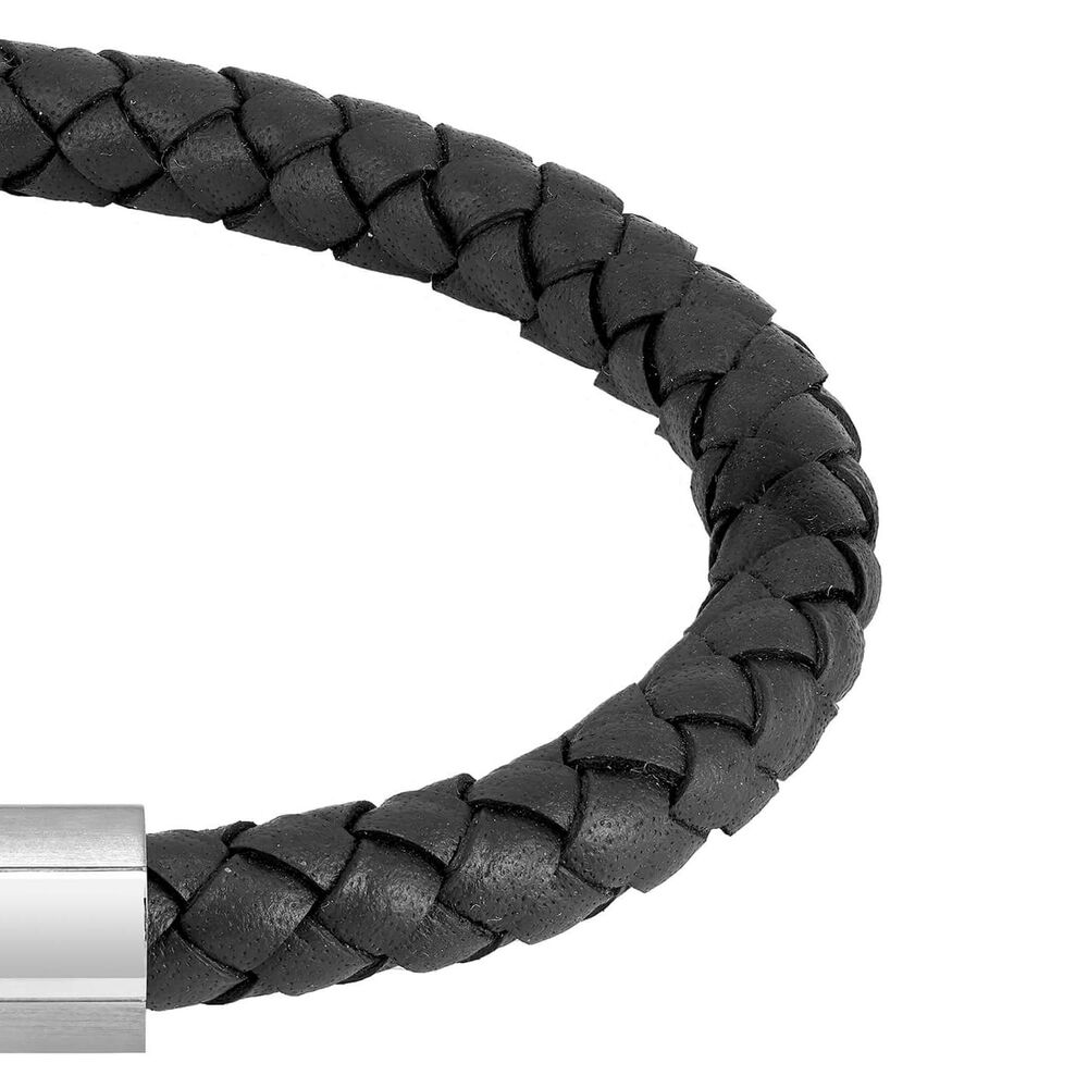 BOSS Braided Black Leather Mens Bracelet
