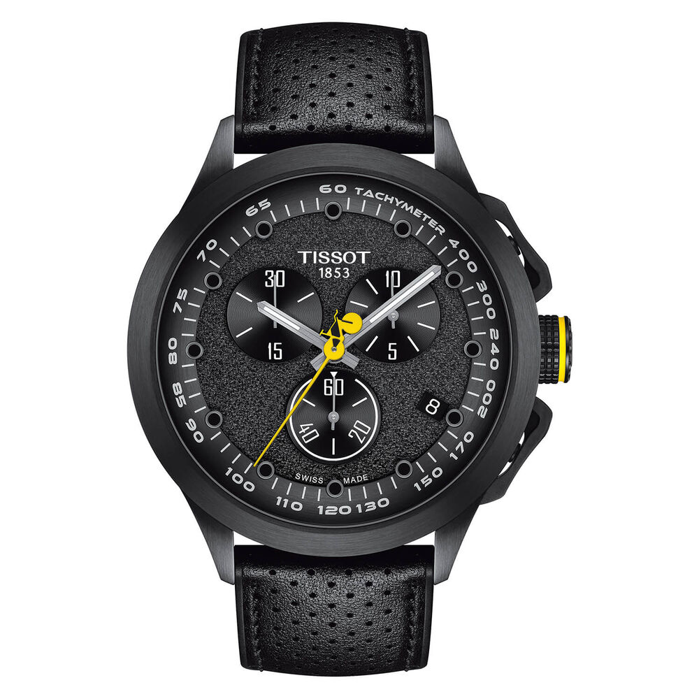 Tissot T-Race Tour De France  45mm Black Dial Yellow Detail Steel Case Black Strap Watch