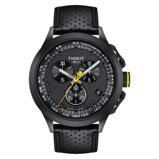 Tissot T-Race Tour De France  45mm Automatic Black Dial Yellow Detail Steel Case Black Strap Watch
