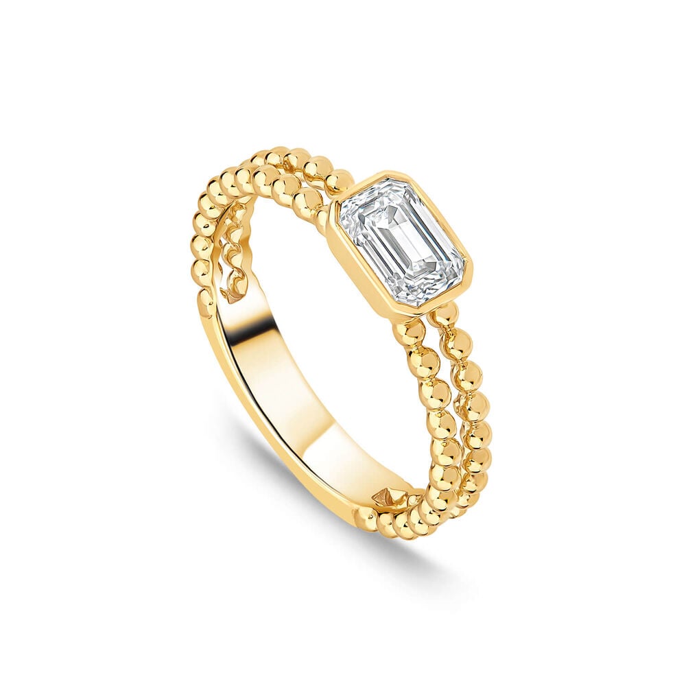 Born Granules 9ct Yellow Gold Lab Grown 0.70ct Emerald Cut Diamond Beaded Double Band Ring