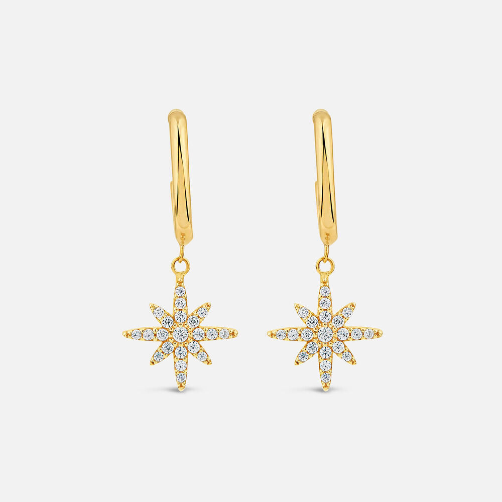 9ct Yellow Gold Cubic Zirconia Set North Star Hoop Earrings