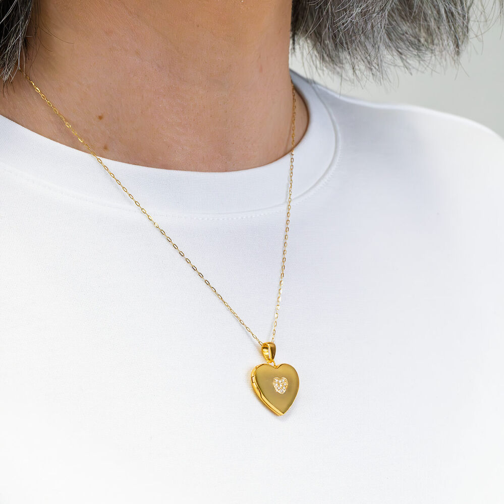 Yellow Gold Plated Sterling Silver Cubic Zirconia Centre Heart Locket Pendant image number 4