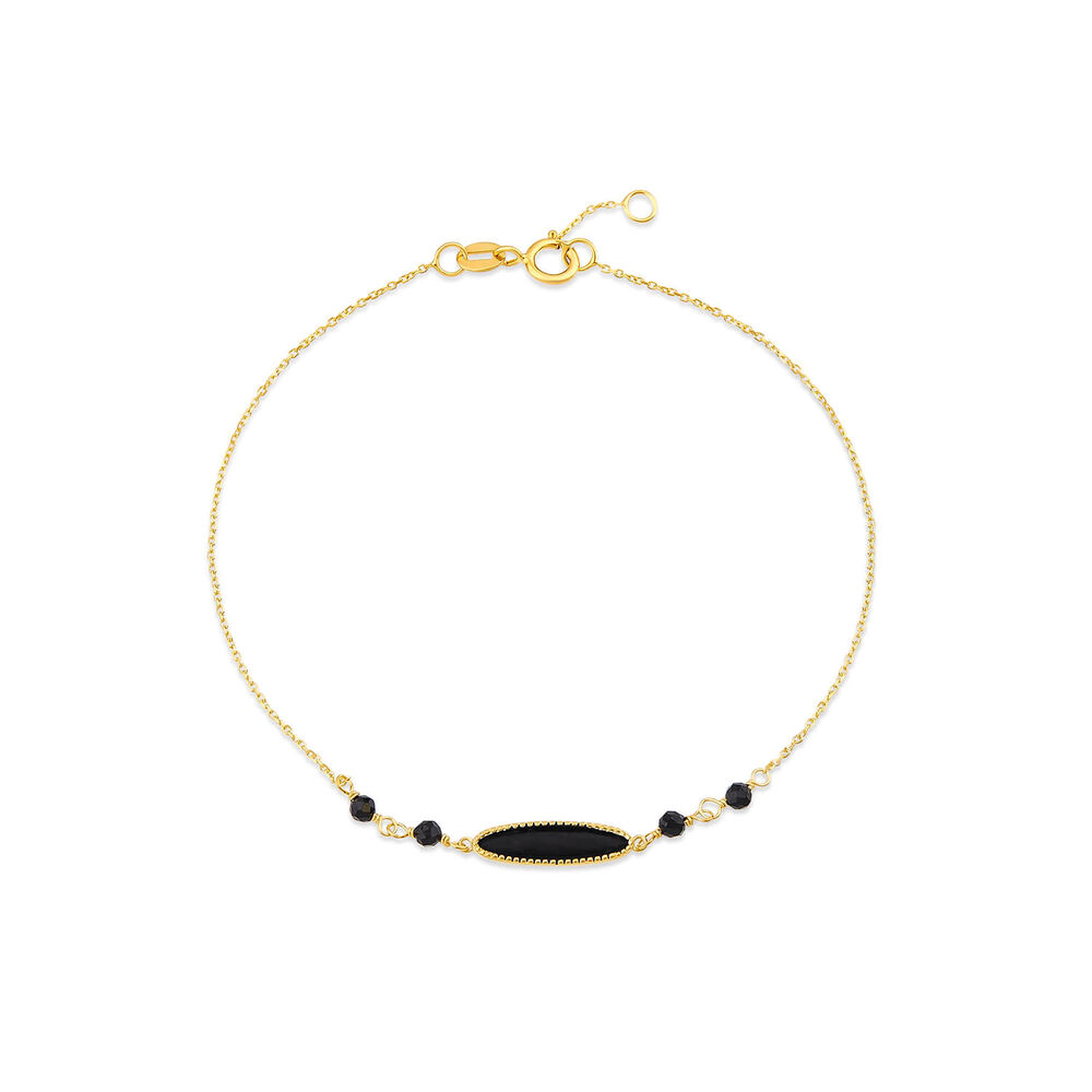 9ct Yellow Gold Black Enamel Beads & Oblong Oval Bracelet image number 0