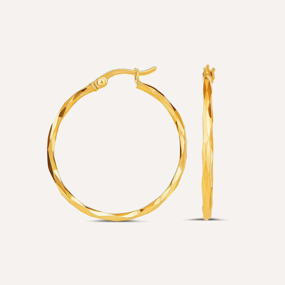 9ct Yellow Gold 25 mm Faceted Hoop Earrings image number 1