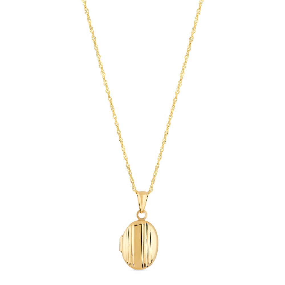 9ct Yellow Gold Small Lined Oval Locket (Chain Included)