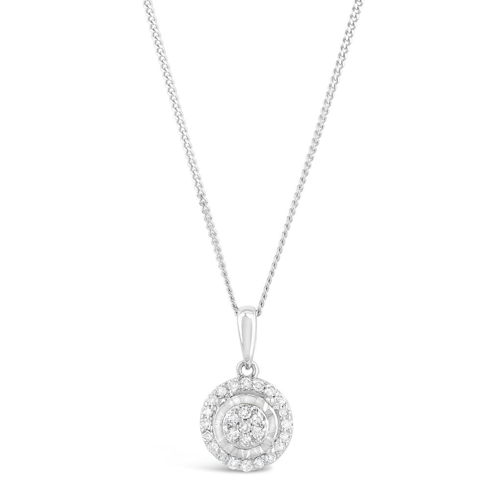 9ct White Gold Diamond Cluster Illusion Halo Pendant image number 0