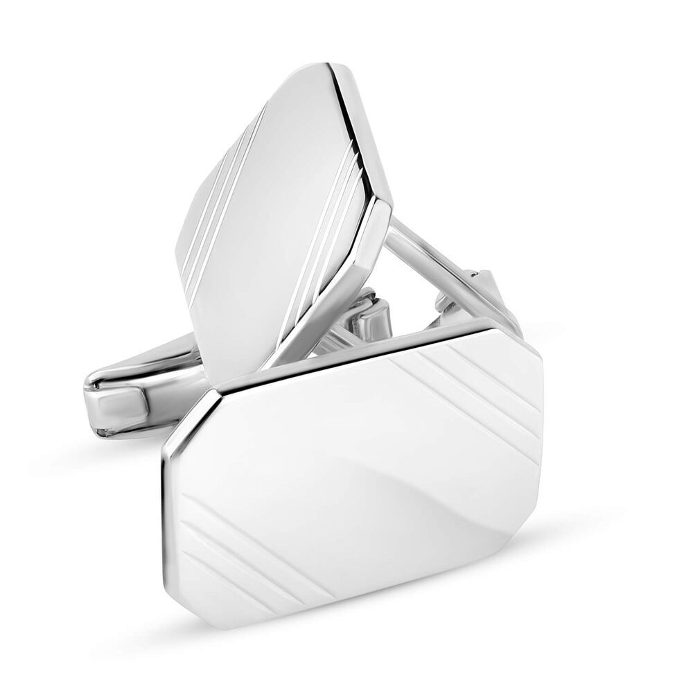 Sterling Silver Rectangle Lined Cufflinks image number 2