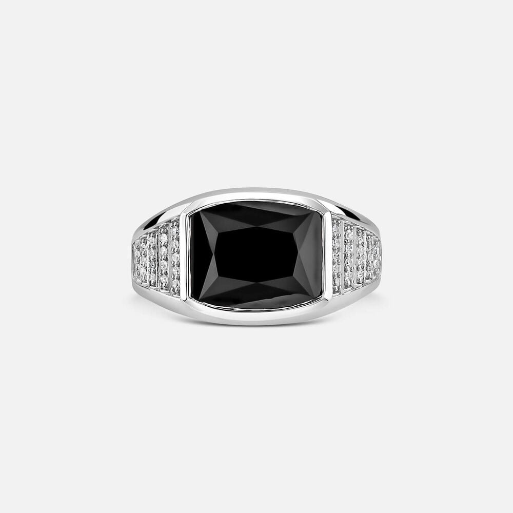 Sterling Silver Square Onyx 0.18ct Lab Grown Diamond Sides Ring