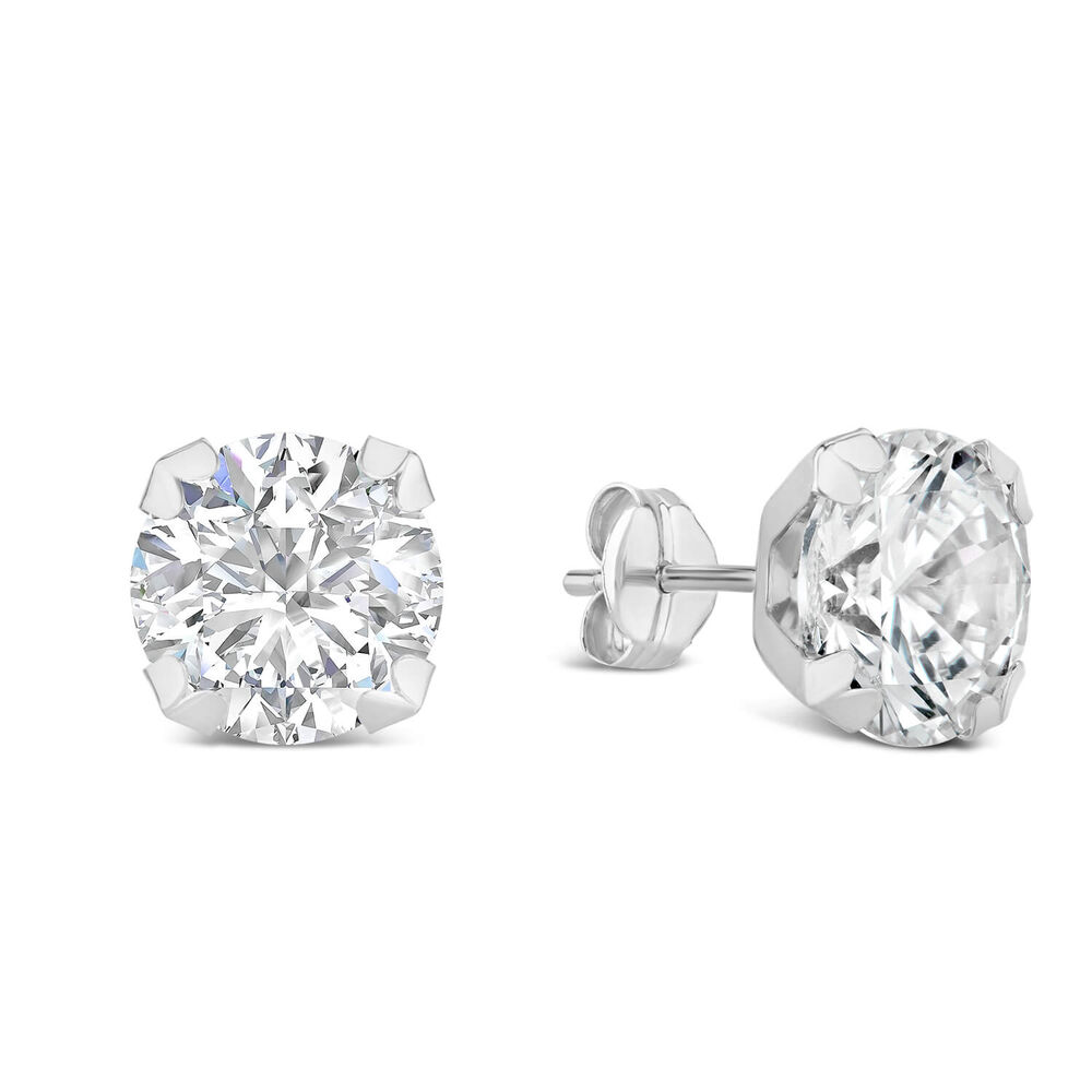 9ct White Gold 8mm Four Claw Cubic Zirconia Stud Earrings