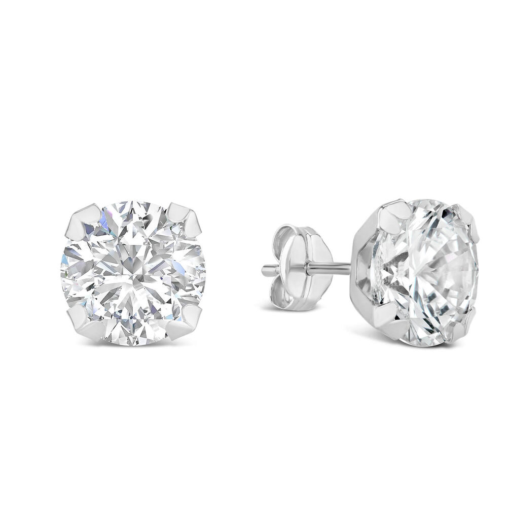 9ct White Gold 8MM Four Claw Cubic Zirconia Stud Earrings image number 1