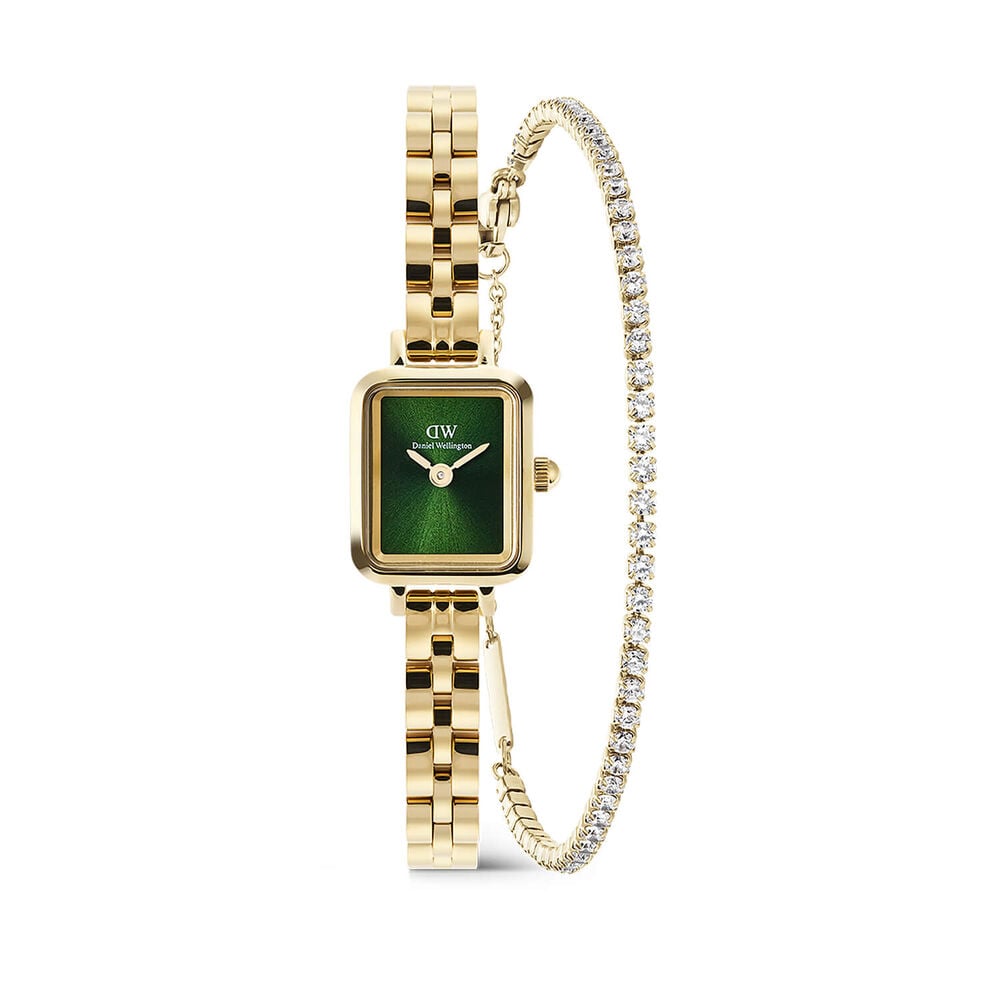 Daniel Wellington Quadro Mini 15x18mm Emerald Dial Watch & Zirconia Gold PVD Bracelet Gift Set image number 0