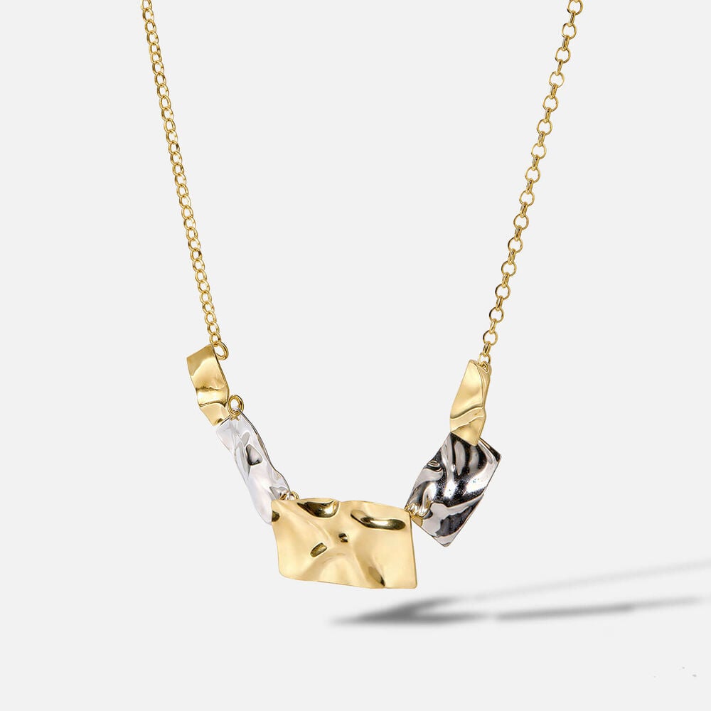 Yellow Gold Plated Sterling Silver Two Tone 5 Square Necklet