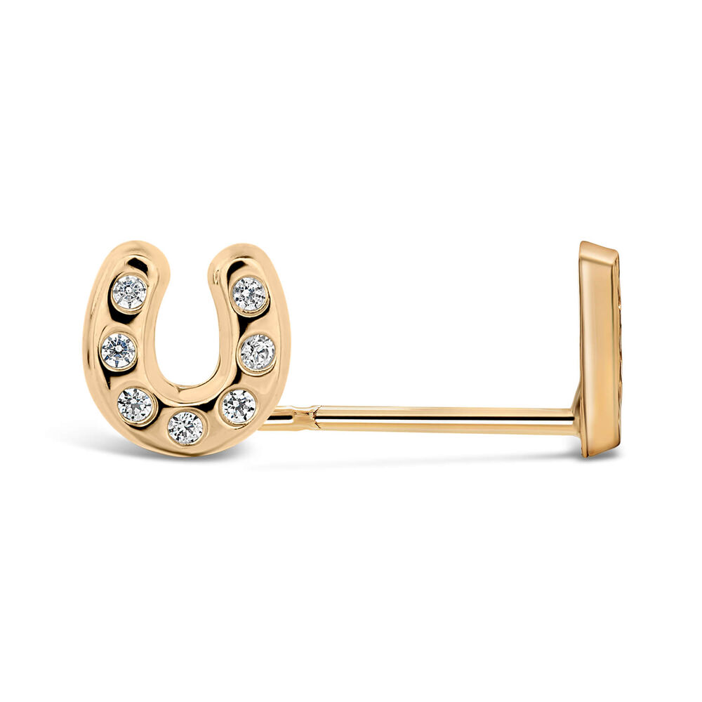 9ct Yellow Gold Cubic Zirconia Set Horseshoe Kids Stud Earrings image number 1