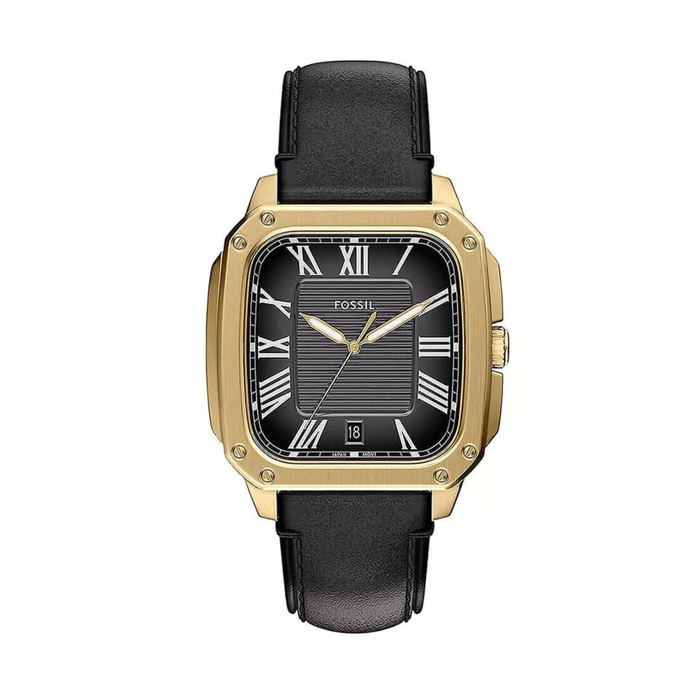 Fossil Crosby 42mm Black Dial Black Leather Strap Watch image number 0