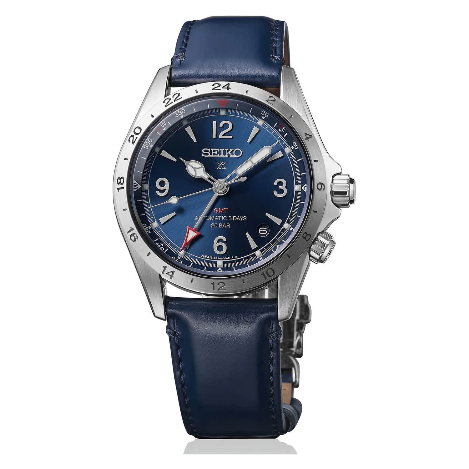 Seiko Prospex Alpinist GMT 39.5mm Blue Leather Strap Watch