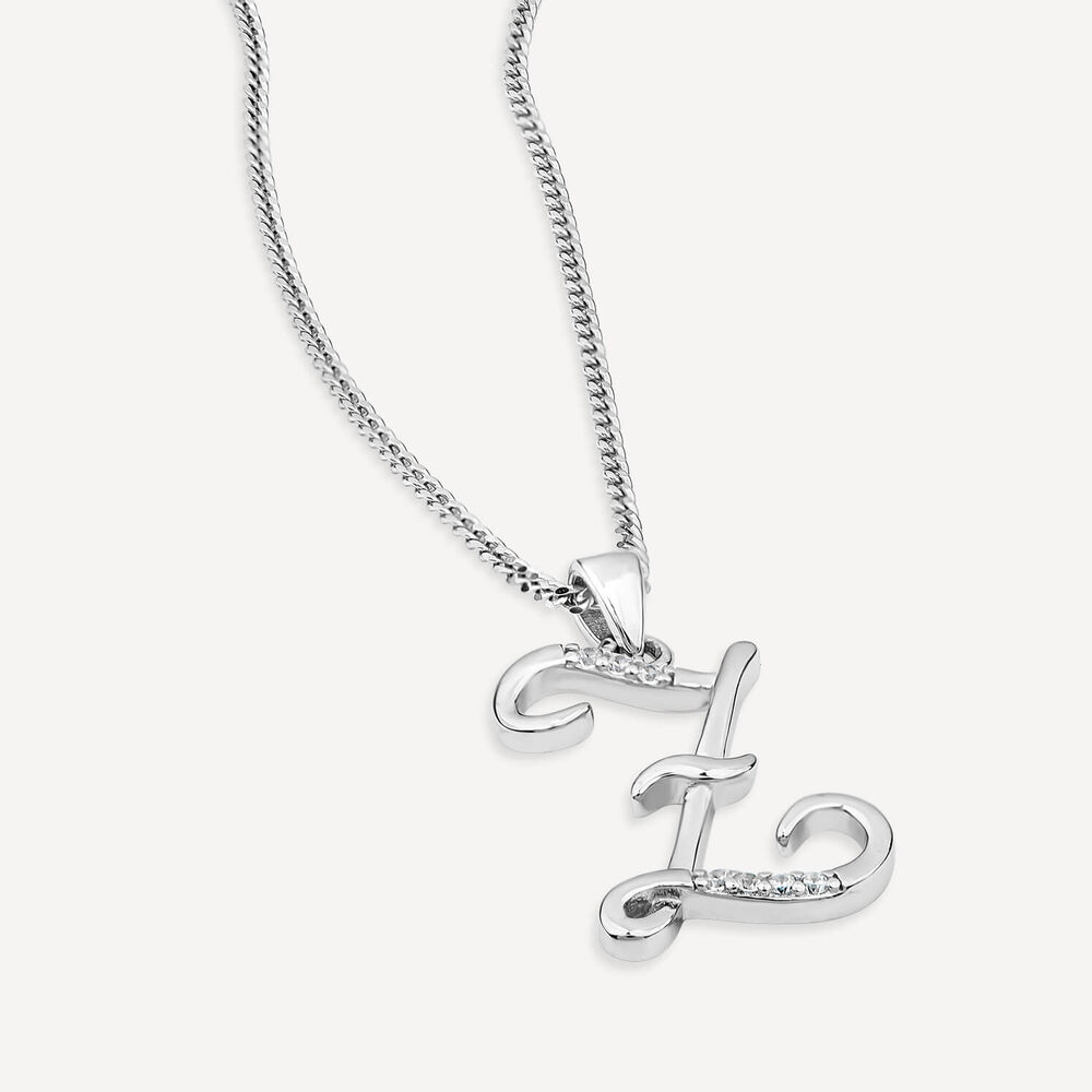 Sterling Silver Script Cubic Zirconia Initial Z Pendant image number 2
