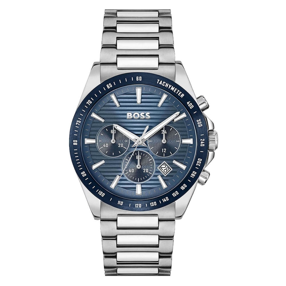 BOSS Strike 41mm Blue Chronograph Dial Steel Bracelet Watch image number 0