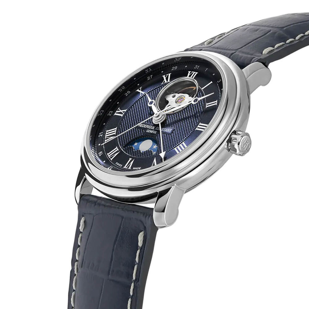 Frederique Constant Classics Heart Beat Moonphase Date 40mm Blue Dial Leather Strap Watch image number 1