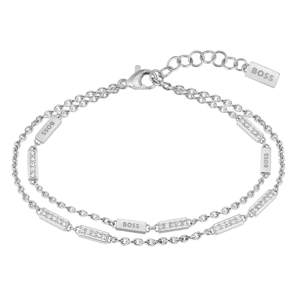 Ladies BOSS Laria Stainless Steel Logo & Crystal Bracelet image number 0