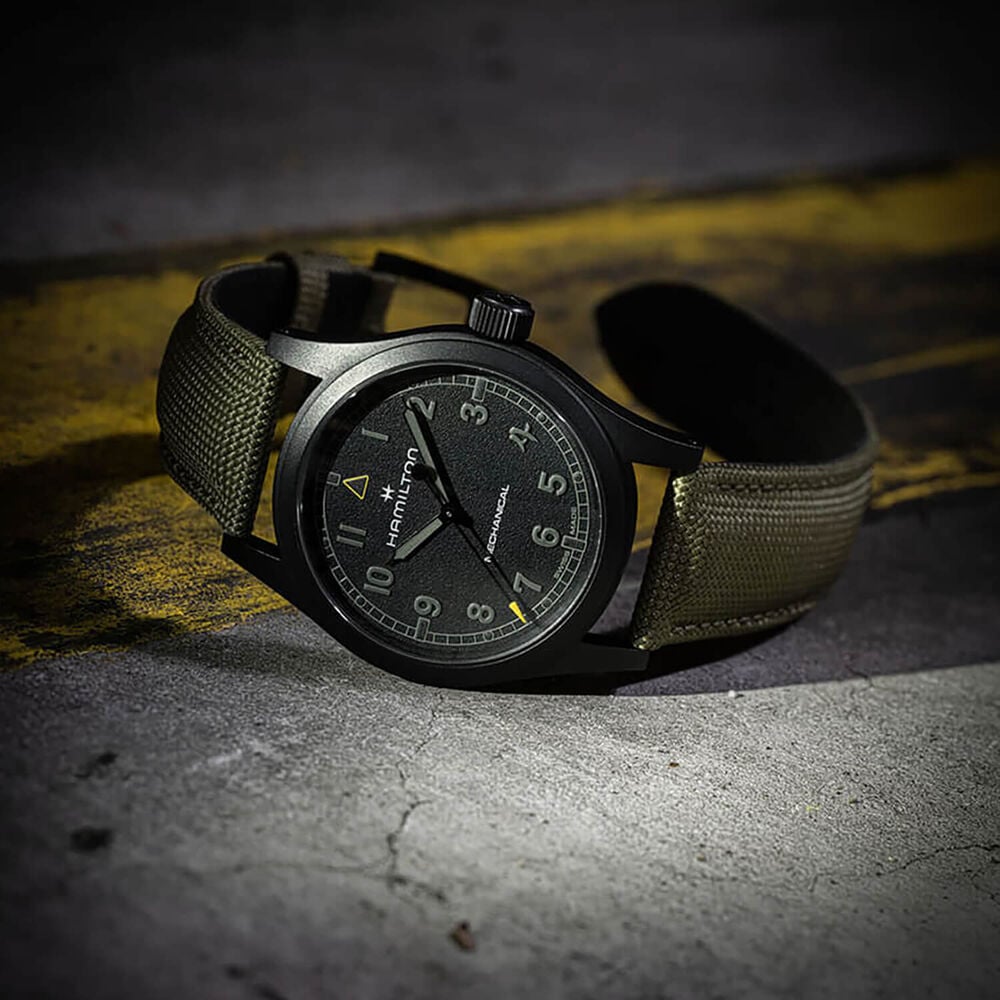 Hamilton x Call of Duty 2026 Khaki Field Mechanical 38mm Black Dial Green Textile Strap