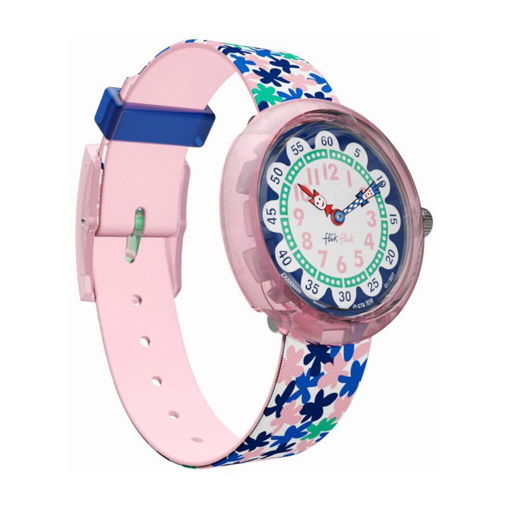 Flik Flak London Plastic Case Flower Textile Strap Children's Watch