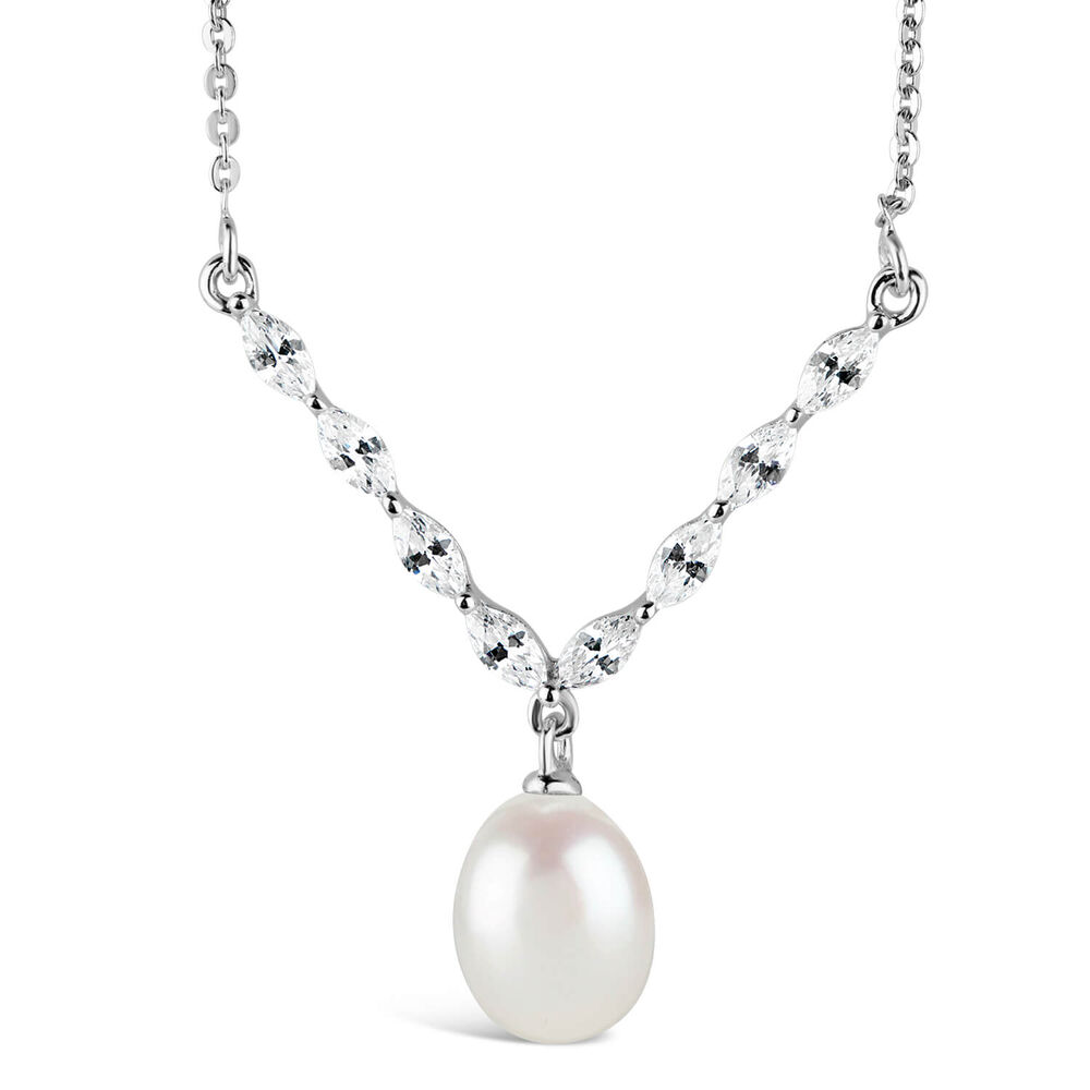 Sterling Silver Marquis Cubic Zirconia With Forward Drop Necklet image number 0