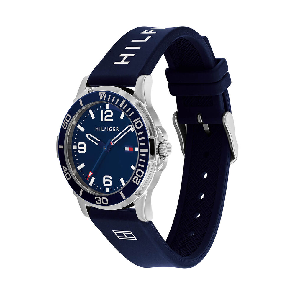 Tommy Hilfiger Boys 34mm Blue Dial Blue & White Silicone Strap Watch